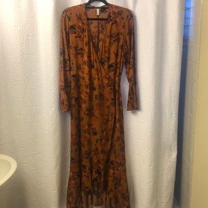 leith bell sleeve wrap midi dress